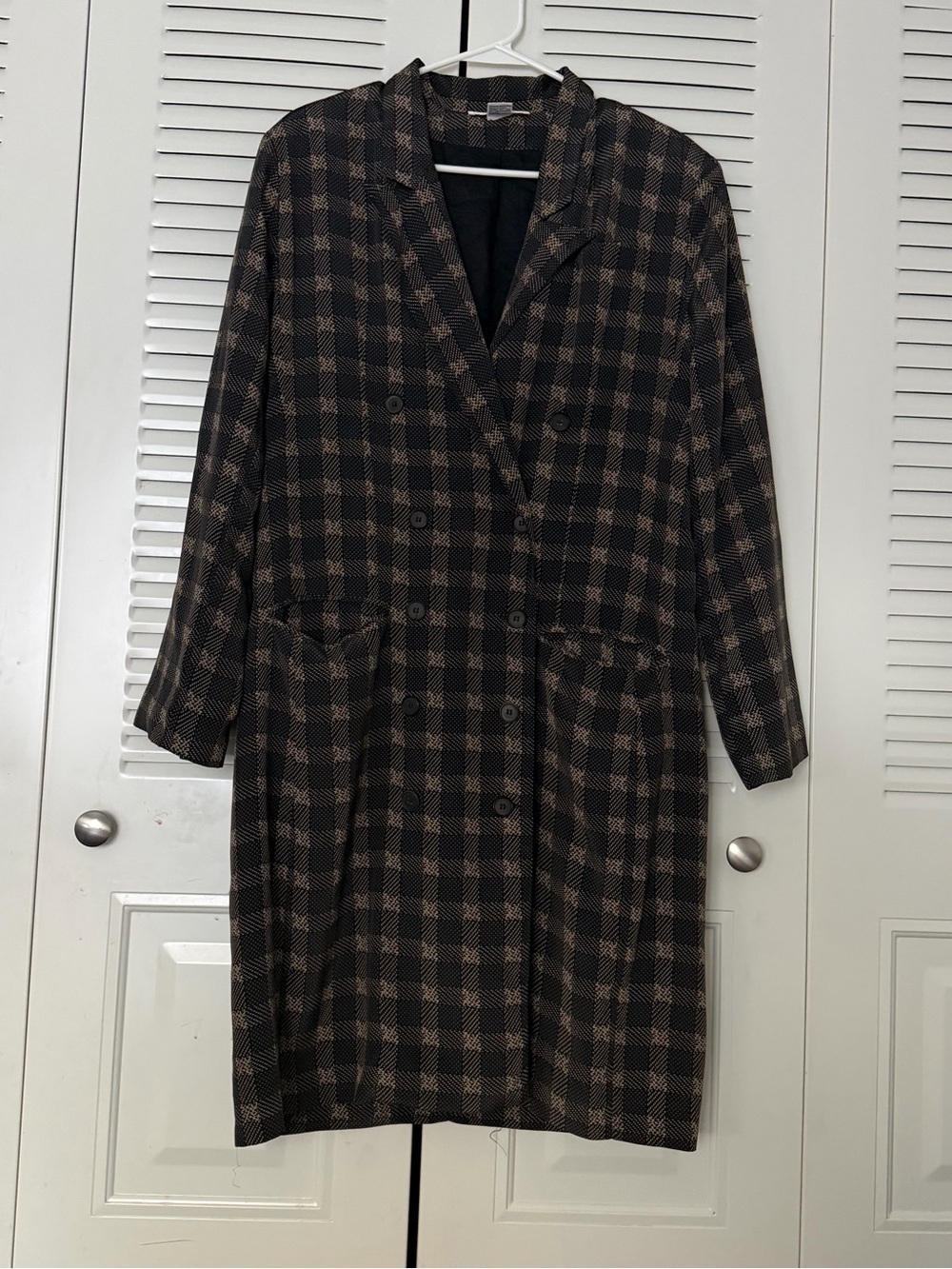 Vintage Hana Sung Plaid Long Sleeve Double-Breasted Women's Dress Size 12